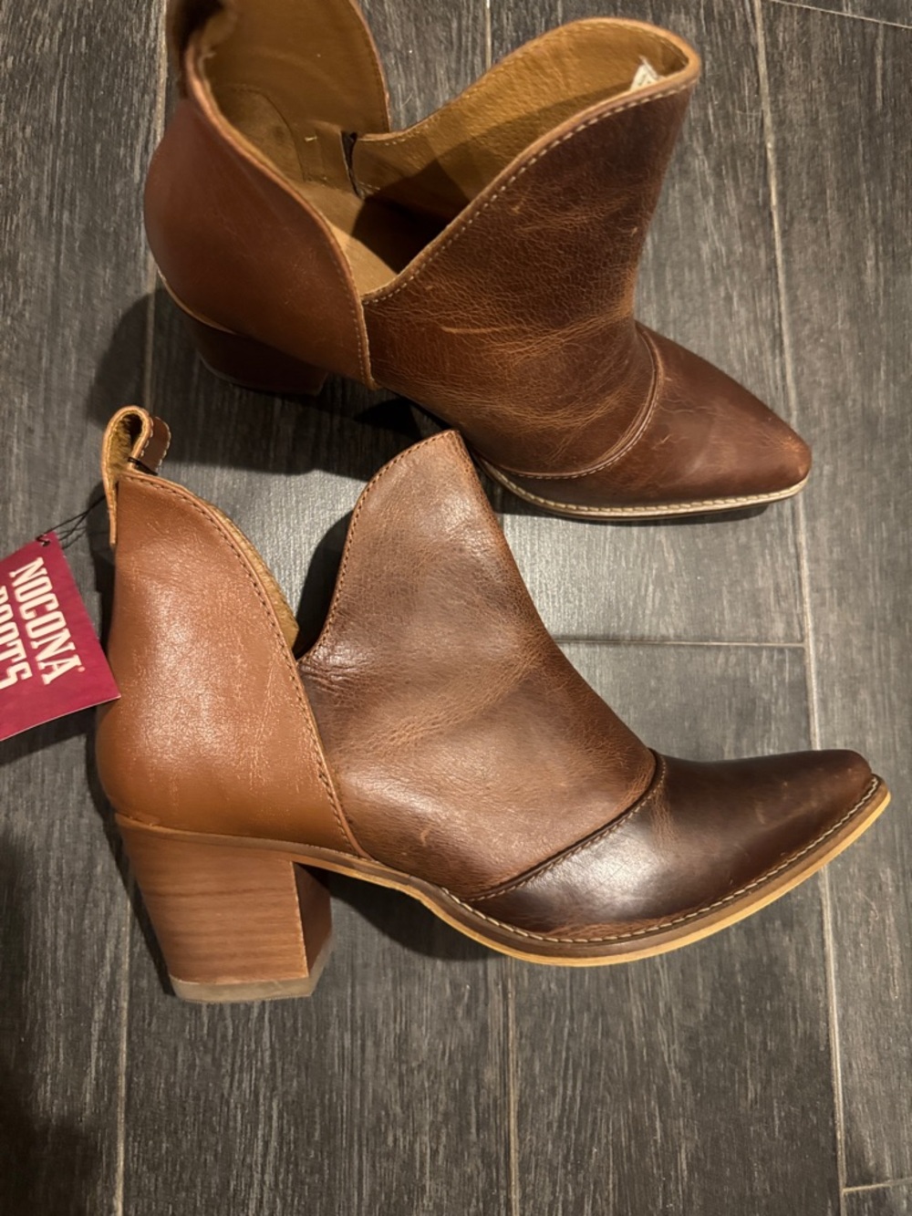 Nocona Women's Brown Two-Tone Leather Heeled Ankle Boots